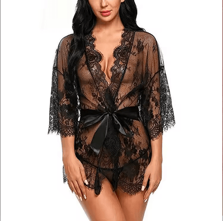 Lingerie Women's Sexy Temptation Lace Kimono Robe Babydoll Lingerie Mesh Nightgown