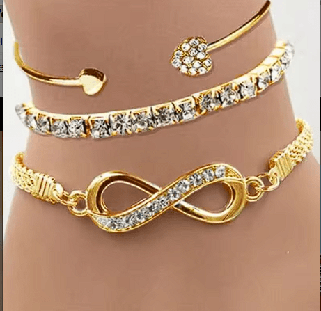 3 Pcs/Set Fashion Gold Plated Zircon Infinity Pattern 8 Number Ajustable Bracelet Set for Women Jewelry